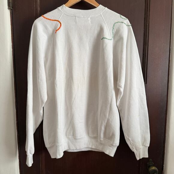 80s Vintage Marcia White and Neon Spandex Sequin Sweatshirt Oversized | Medium - Picture 3 of 6